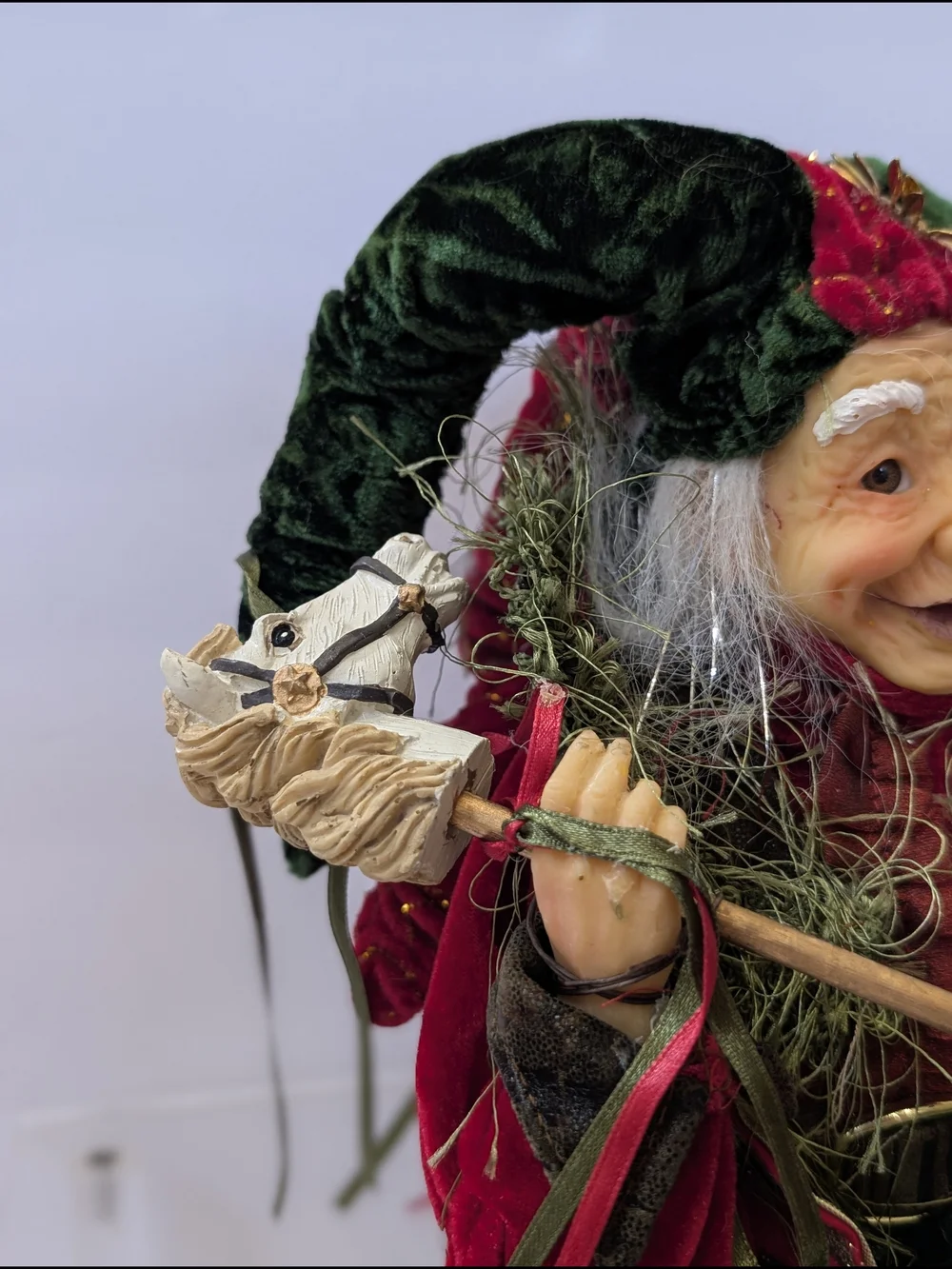Festive Elf Doll in Green and Red Velvet